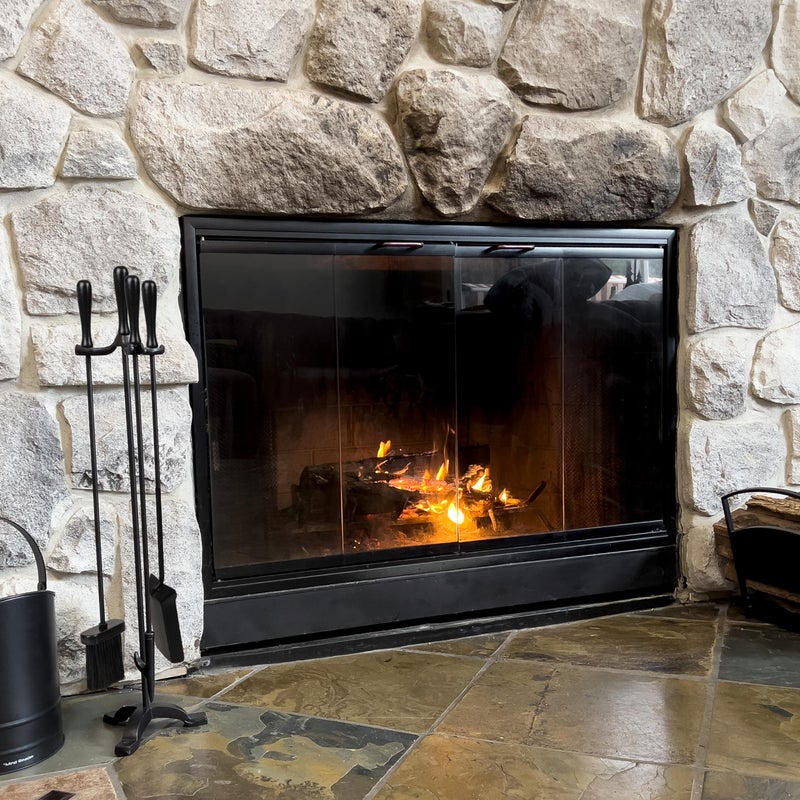 Mind Reader Fireplace Tool Set, Poker, Ash Brush, Shovel Scoop, Stand, Wrought Iron and Steel, 6.25"L x 6.25"W x 30"H, Black - Image 2